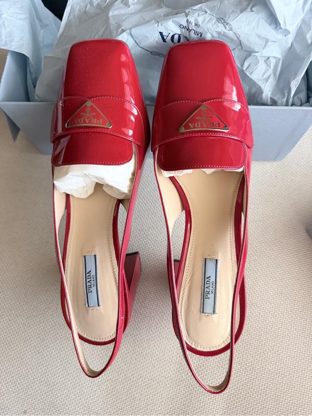 Prada Red Patent Slingback Block Heels - Picture 8 of 12